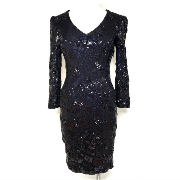 ALBERTO MAKALI Black and Iridescent Sequined Cocktail Dress - Picture 2 of 16